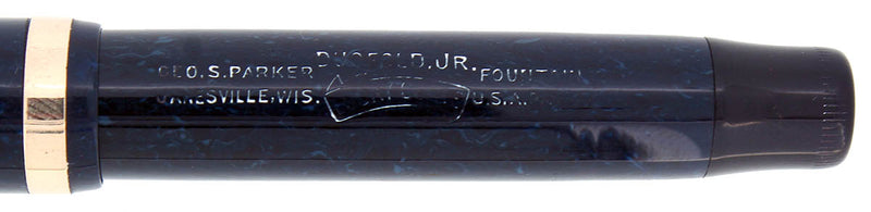 C1927 PARKER JUNIOR DUOFOLD BLUE ON BLUE LAPIS FOUNTAIN PEN BROAD LEFT OBLIQUE NIB RESTORED OFFERED BY ANTIQUE DIGGER