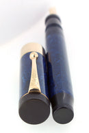 C1927 PARKER SR DUOFOLD BLUE ON BLUE LAPIS FOUNTAIN PEN WIDE CAP BAND RESTORED OFFERED BY ANTIQUE DIGGER