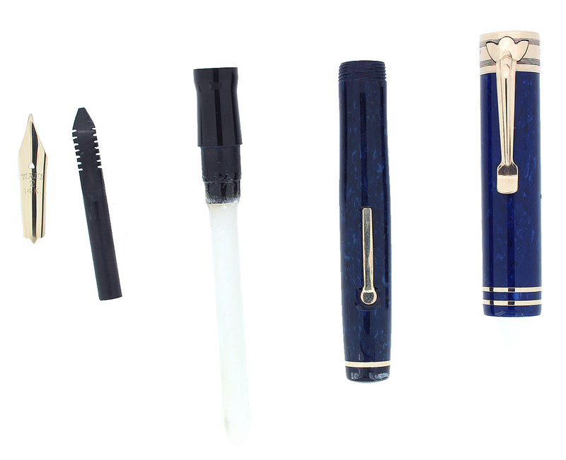 C1927 WAHL EVERSHARP TULIP CLIP ROYAL BLUE FOUNTAIN PEN RESTORED BEAUTIFUL OFFERED BY ANTIQUE DIGGER