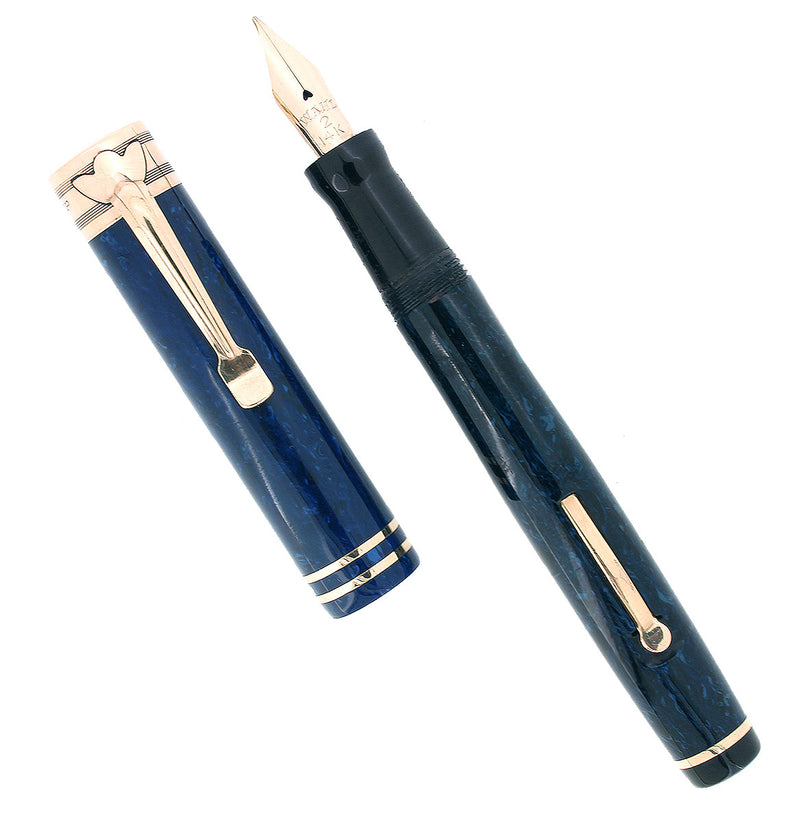 C1927 WAHL EVERSHARP TULIP CLIP ROYAL BLUE FOUNTAIN PEN RESTORED BEAUTIFUL OFFERED BY ANTIQUE DIGGER