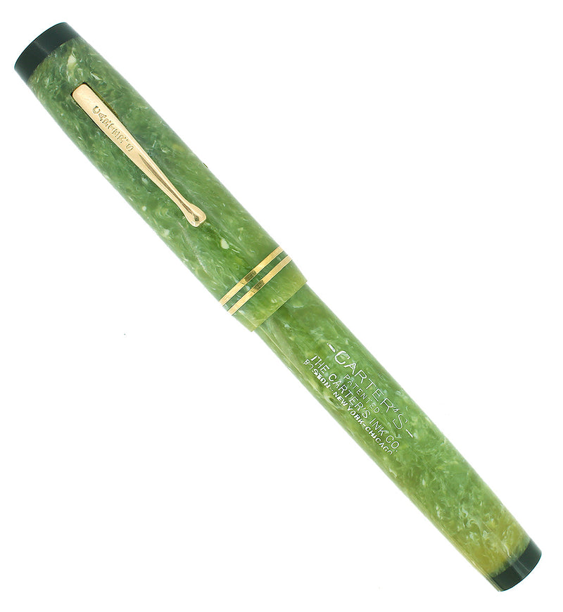 RARE C1928 CARTER'S OVERSIZE JADE W/BLACK ENDS FOUNTAIN PEN NEAR MINT CONDITION OFFERED BY ANTIQUE DIGGER