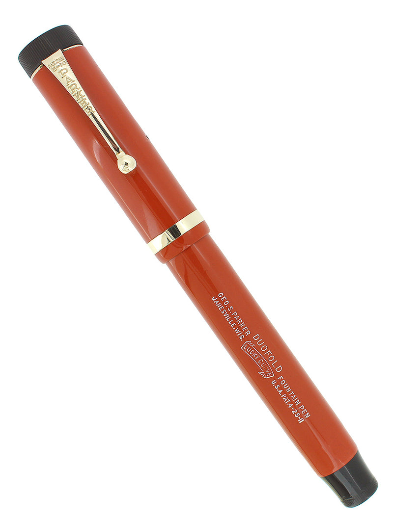CIRCA 1928 PARKER DUOFOLD SENIOR "BIG RED" LUCKY CURVE FOUNTAIN PEN RESTORED OFFERED BY ANTIQUE DIGGER