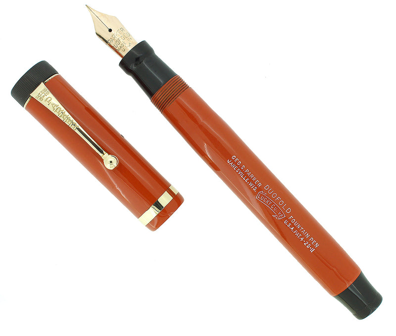 CIRCA 1928 PARKER DUOFOLD SENIOR "BIG RED" LUCKY CURVE FOUNTAIN PEN RESTORED OFFERED BY ANTIQUE DIGGER