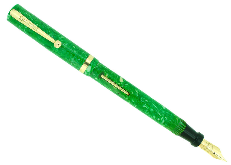 C1928 SHEAFFER FLAT TOP JADE CELLULOID STANDARD SIZE FOUNTAIN PEN RESTORED OFFERED BY ANTIQUE DIGGER