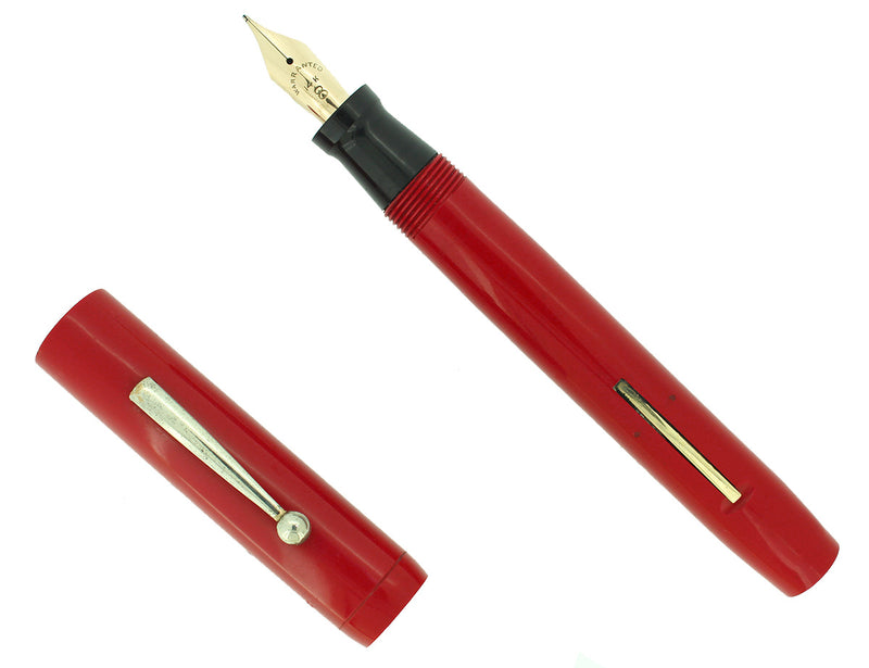 C1928 SHEAFFER SENIOR CHERRY RED FLAT TOP SERVICE LOANER FOUNTAIN PEN RESTORED OFFERED BY ANTIQUE DIGGER