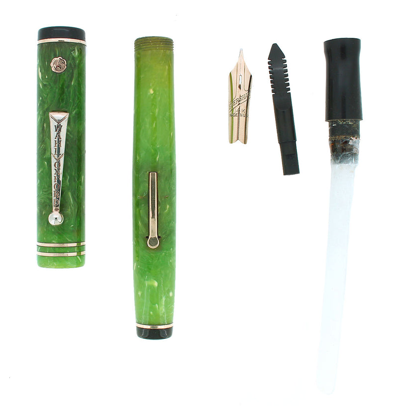 CIRCA 1931 WAHL OXFORD DOUBLE CHECKMARK JADE STANDARD FOUNTAIN PEN RESTORED OFFERED BY ANTIQUE DIGGER