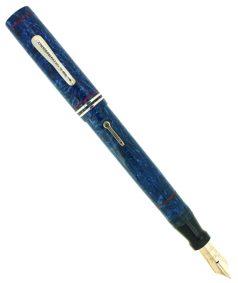 CIRCA 1929 CONKLIN SENIOR ENDURA SAPPHIRE BLUE FOUNTAIN PEN RESTORED OFFERED BY ANTIQUE DIGGER