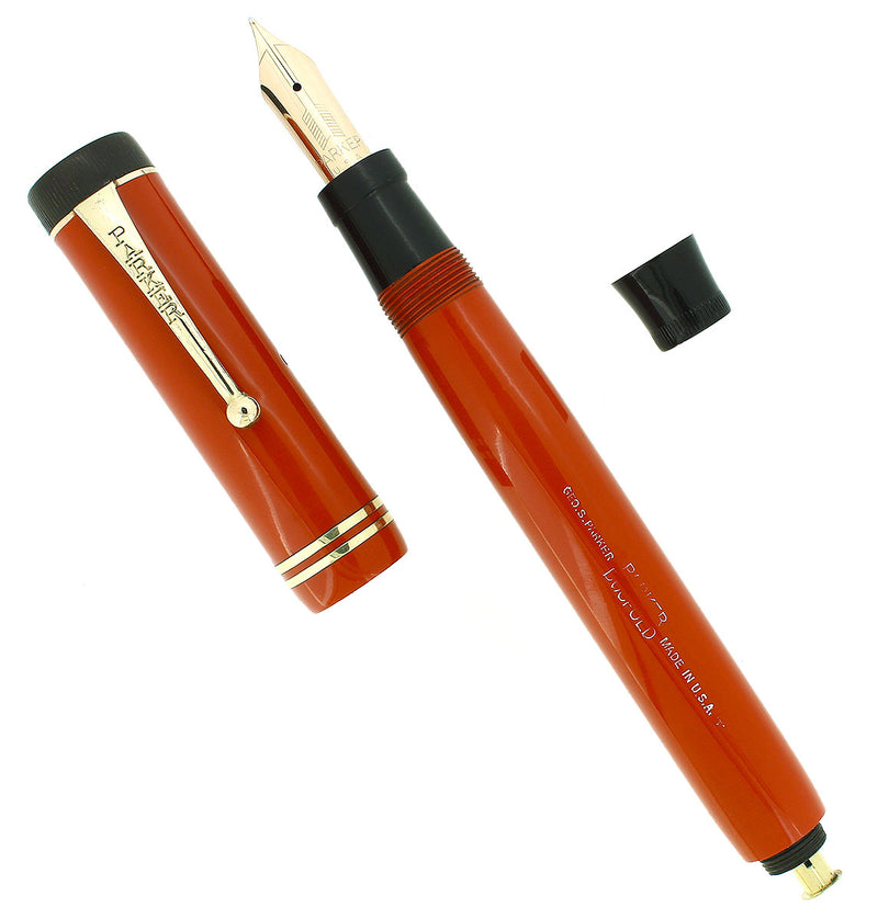 CIRCA 1929 PARKER DUOFOLD SENIOR FLAT TOP "BIG RED" FOUNTAIN PEN RESTORED OFFERED BY ANTIQUE DIGGER