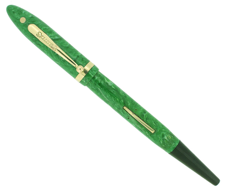 C1929 SHEAFFER STANDARD BALANCE W/TAPER END JADE CELLULOID FOUNTAIN PEN RESTORED EXCELLENT OFFERED BY ANTIQUE DIGGER