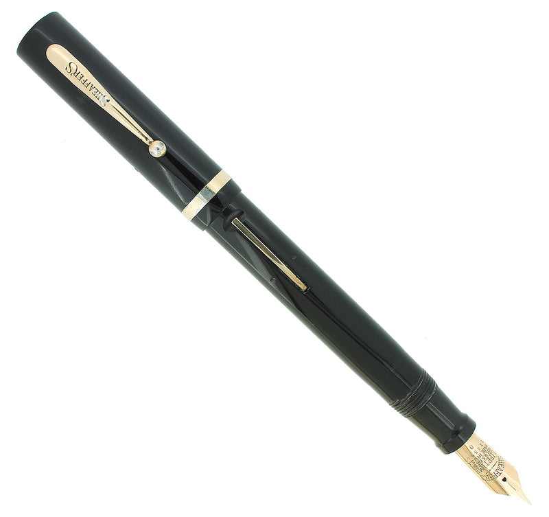 CIRCA 1929 SHEAFFER SENIOR FLAT TOP JET BLACK FOUNTAIN PEN RESTORED OFFERED BY ANTIQUE DIGGER