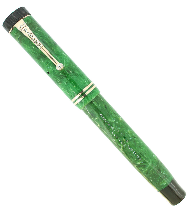 C1931 PARKER JADE SENIOR DUOFOLD FLATTOP FOUNTAIN PEN RESTORED OFFERED BY ANTIQUE DIGGER
