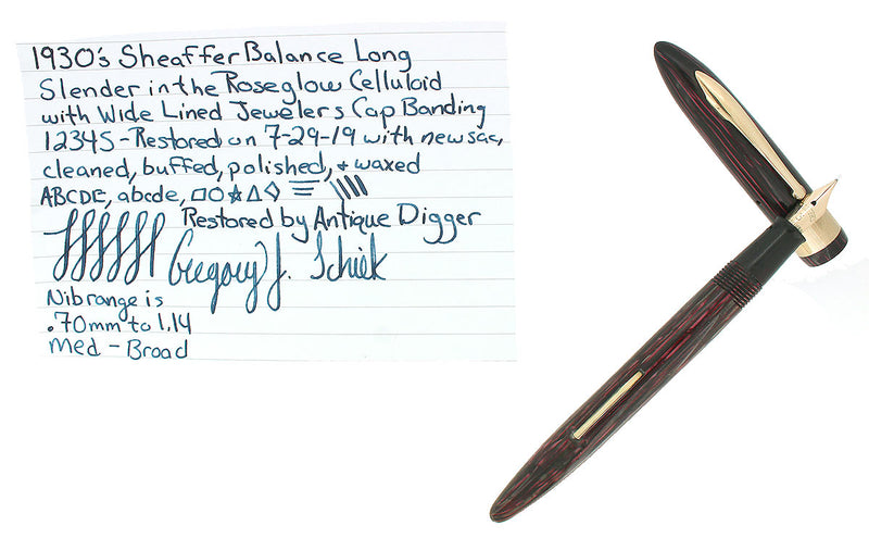 CIRCA 1938 SHEAFFER ROSE GLOW BALANCE FOUNTAIN PEN JEWELERS CAP BANDING RESTORED OFFERED BY ANTIQUE DIGGER