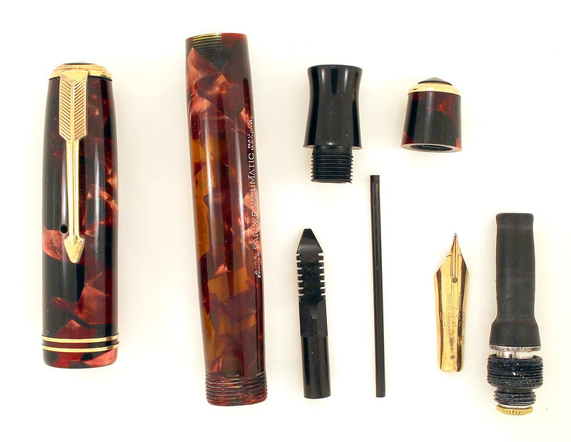 CIRCA 1934 PARKER BURGUNDY MOTTLED DOUBLE JEWEL VACUMATIC JR FOUNTAIN PEN RESTORED OFFERED BY ANTIQUE DIGGER
