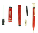 1930S GOLD BOND STONITE OVERSIZE CORAL FOUNTAIN PEN & PENCIL SET RESTORED NEAR MINT OFFERED BY ANTIQUE DIGGER
