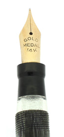 1930S GOLD MEDAL STREAMLINE GRAY STRIPE MILITARY CLIP FOUNTAIN PEN RESTORED OFFERED BY ANTIQUE DIGGER