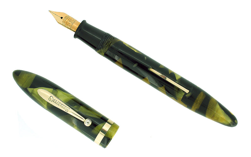 C1931 SHEAFFER NON-WHITE DOT OVERSIZE MARINE GREEN BALANCE FOUNTAIN PEN RESTORED OFFERED BY ANTIQUE DIGGER