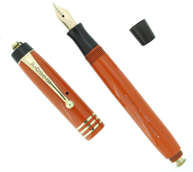 CIRCA 1931 PARKER RED DUOFOLD JUNIORETTE FOUNTAIN PEN RESTORED OFFERED BY ANTIQUE DIGGER