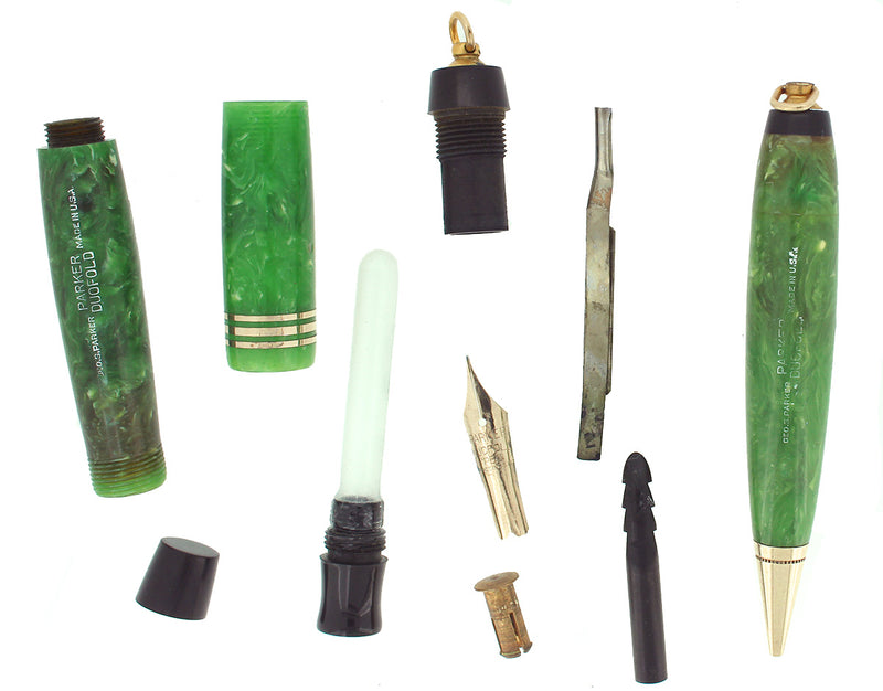 CIRCA 1932 DUOFOLD JADE VEST POCKET FOUNTAIN PEN & PENCIL SET XF-BBB+ NIB RESTORED OFFERED BY ANTIQUE DIGGER