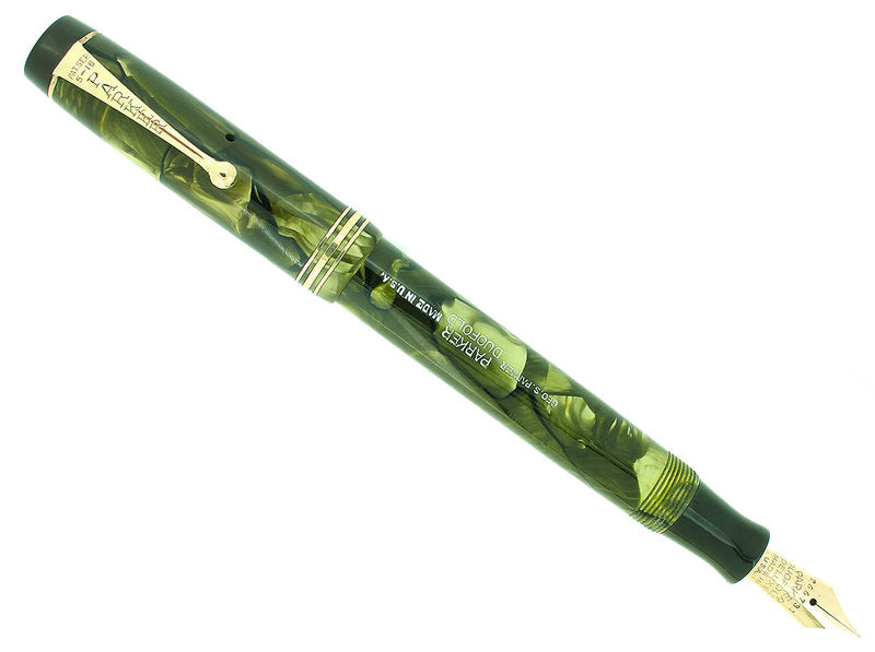 C1932 STREAMLINE DUOFOLD JR DELUXE SEA GREEN PEARL FOUNTAIN PEN RESTORED OFFERED BY ANTIQUE DIGGER
