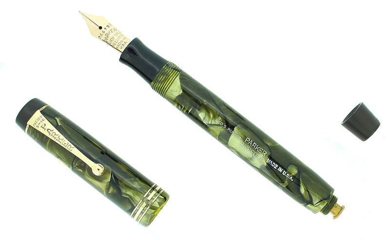 C1932 STREAMLINE DUOFOLD JR DELUXE SEA GREEN PEARL FOUNTAIN PEN RESTORED OFFERED BY ANTIQUE DIGGER