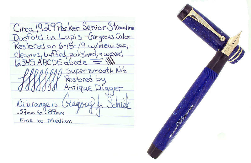 CIRCA 1929 DUOFOLD STREAMLINE SENIOR LAPIS FOUNTAIN PEN F TO B NIB RESTORED OFFERED BY ANTIQUE DIGGER