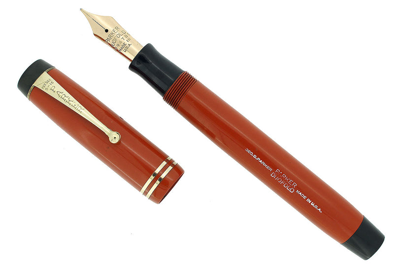 CIRCA 1932 DUOFOLD SENIOR DUOFOLD STREAMLINE RED PERMANITE FOUNTAIN PEN RESTORED OFFERED BY ANTIQUE DIGGER
