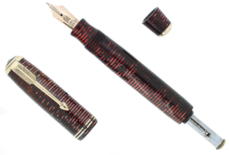 C1932 PARKER VACUUMFILLER STUBBY SIZE BURGUNDY PEARL FOUNTAIN PEN RESTORED OFFERED BY ANTIQUE DIGGER