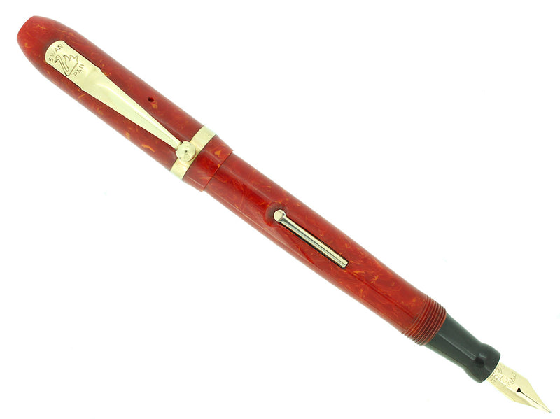 C1932 SWAN CORAL CELLULOID M-BBBB+ FLEX NIB FOUNTAIN PEN RESTORED BEAUTIFUL OFFERED BY ANTIQUE DIGGER