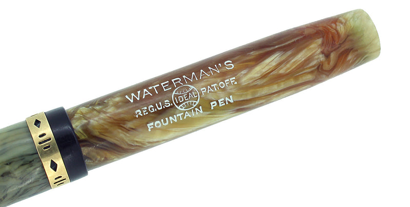 CIRCA 1932 WATERMAN 52V PERSIAN CELLULOID M-BBB FLEX NIB FOUNTAIN PEN RESTORED OFFERED BY ANTIQUE DIGGER