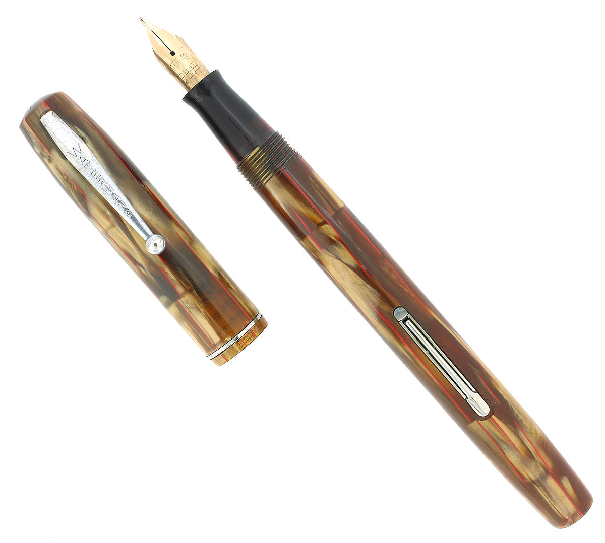 C1933 WATERMAN #32A GOLDEN PEARL BRONZE W/RED VEINS FOUNTAIN PEN RESTO