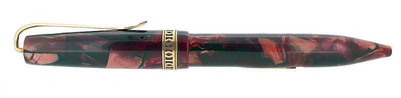 C1934 GOLD MEDAL COMRADE MARBLE BURGUNDY FOUNTAIN 14K M-BBB NIB PEN RESTORED OFFERED BY ANTIQUE DIGGER