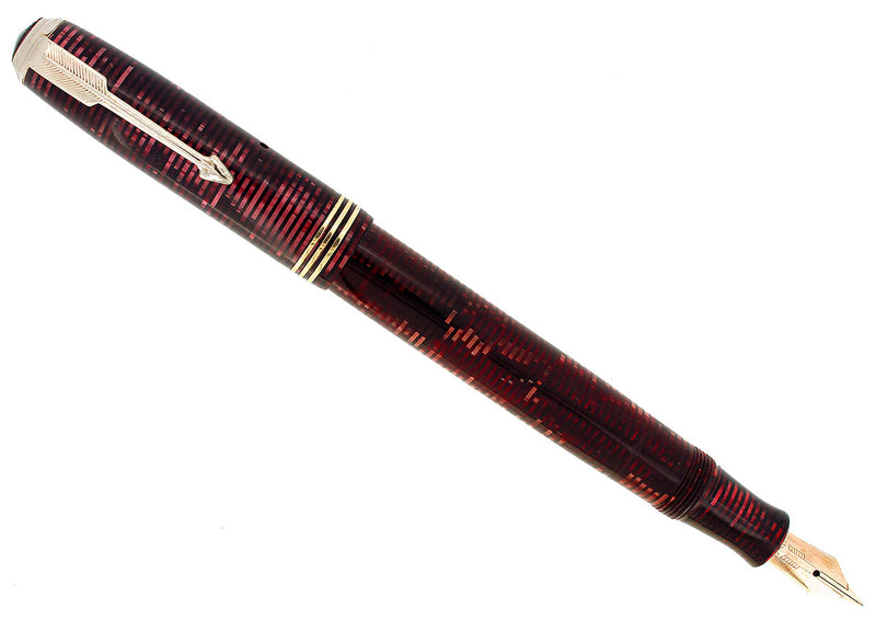 1934 PARKER BURGUNDY PEARL VACUMATIC DOUBLE JEWEL FOUNTAIN PEN RESTORED OFFERED BY ANTIQUE DIGGER