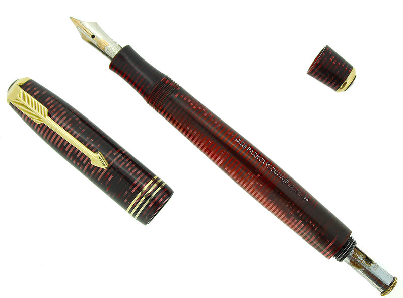 1934 PARKER BURGUNDY PEARL VACUMATIC DOUBLE JEWEL FOUNTAIN PEN NIB RESTORED OFFERED BY ANTIQUE DIGGER