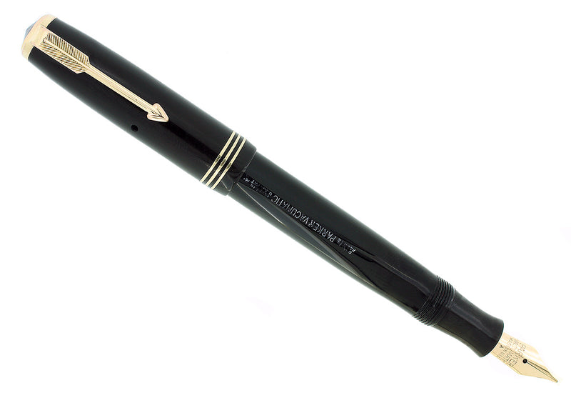 1934 PARKER JET BLACK STANDARD VACUMATIC DOUBLE JEWEL FOUNTAIN PEN RESTORED OFFERED BY ANTIQUE DIGGER