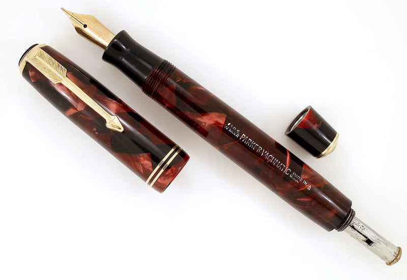 1935 PARKER BURGUNDY MOTTLED DOUBLE JEWEL VACUMATIC JR FOUNTAIN PEN RESTORED OFFERED BY ANTIQUE DIGGER