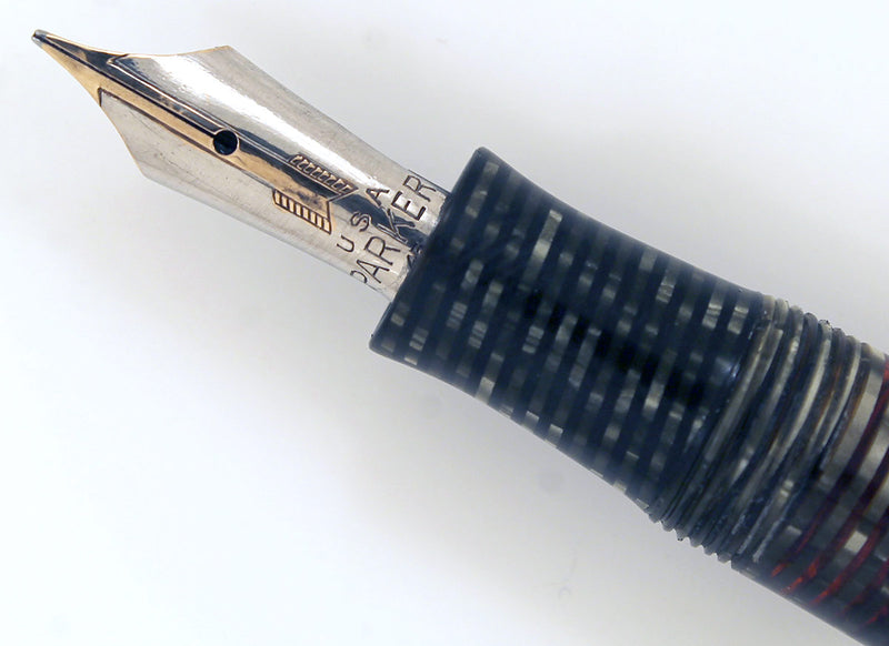 1935 PARKER SILVER PEARL CELLULOID DOUBLE JEWEL VACUMATIC FOUNTAIN PEN RESTORED OFFERED BY ANTIQUE DIGGER