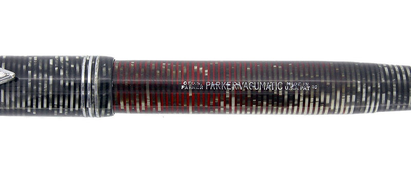 1935 PARKER SILVER PEARL CELLULOID DOUBLE JEWEL VACUMATIC FOUNTAIN PEN RESTORED OFFERED BY ANTIQUE DIGGER
