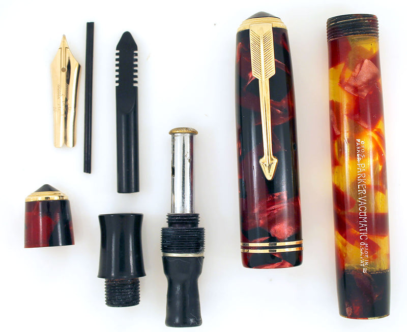 RESTORED 1935 PARKER BURGUNDY MOTTLED DOUBLE JEWEL VACUMATIC JR FOUNTAIN PEN OFFERED BY ANTIQUE DIGGER