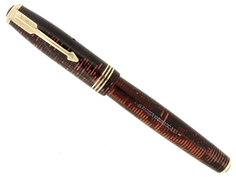 1934 PARKER BURGUNDY PEARL VACUMATIC DOUBLE JEWEL FOUNTAIN PEN RESTORED OFFERED BY ANTIQUE DIGGER