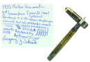 1935 PARKER EMERALD VACUMATIC DOUBLE JEWEL FOUNTAIN PEN STANDARD SIZE RESTORED OFFERED BY ANTIQUE DIGGER