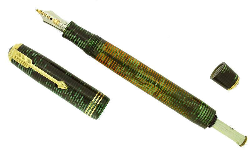 1935 PARKER EMERALD VACUMATIC DOUBLE JEWEL FOUNTAIN PEN STANDARD SIZE RESTORED OFFERED BY ANTIQUE DIGGER