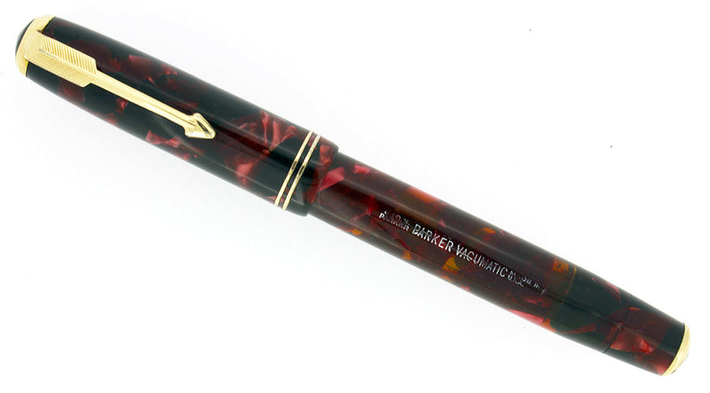 1935 PARKER BURGUNDY MOTTLED DOUBLE JEWEL VACUMATIC JR FOUNTAIN PEN RESTORED OFFERED BY ANTIQUE DIGGER