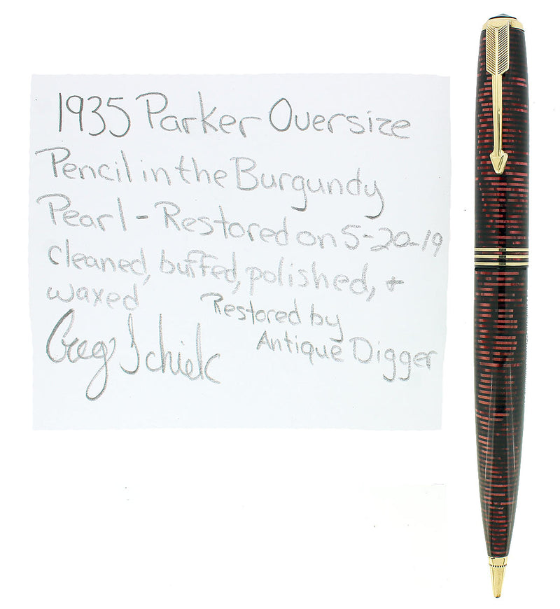 1935 PARKER VACUMATIC BURGUNDY PEARL OVERSIZE MECHANICAL PENCIL RESTORED OFFERED BY ANTIQUE DIGGER