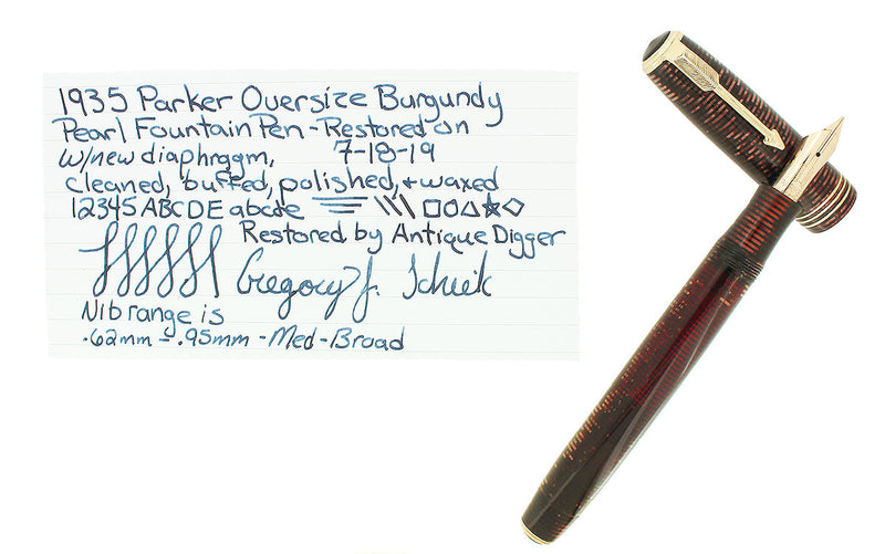 1935 PARKER BURGUNDY PEARL DOUBLE JEWEL VACUMATIC OVERSIZE FOUNTAIN PEN RESTORED OFFERED BY ANTIQUE DIGGER