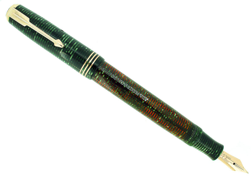 1935 PARKER EMERALD PEARL STANDARD VACUMATIC DOUBLE JEWEL FOUNTAIN PEN RESTORED OFFERED BY ANTIQUE DIGGER