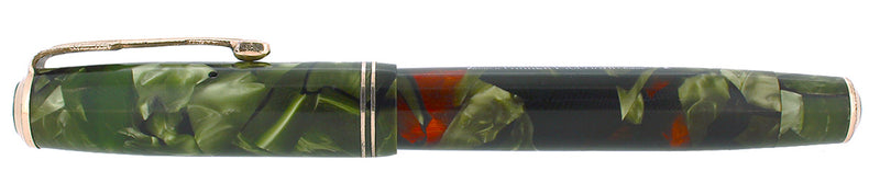 1935 PARKER VACUMATIC GREEN MOTTLED DOUBLE JEWEL FOUNTAIN PEN RESTORED OFFERED BY ANTIQUE DIGGER