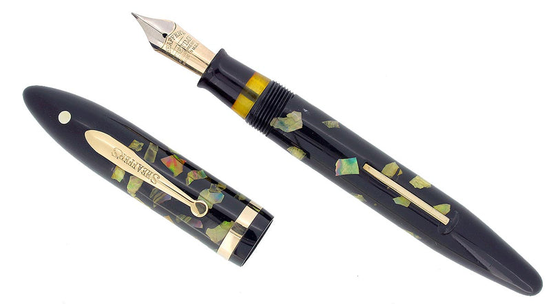 CIRCA 1935 SHEAFFER OVERSIZE EBONITE PEARL BALANCE FOUNTAIN PEN RESTORED NEAR MINT OFFERED BY ANTIQUE DIGGER