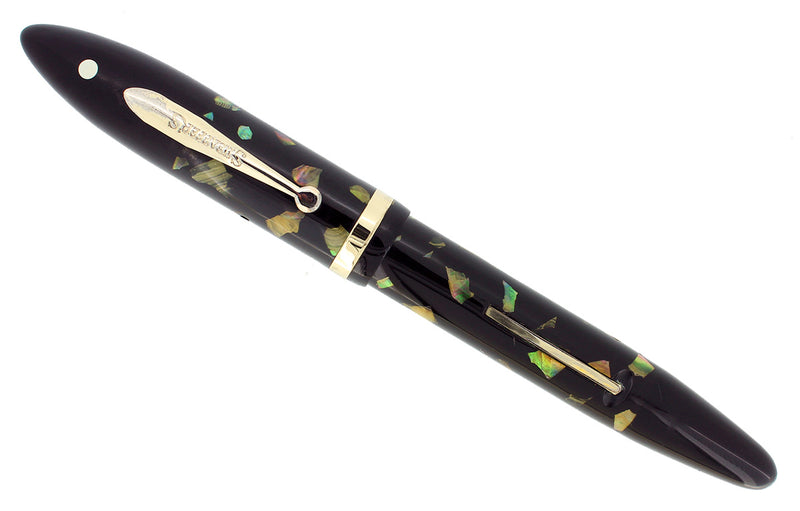 C1935 SHEAFFER OVERSIZE EBONITE PEARL BALANCE FOUNTAIN PEN RESTORED OFFERED BY ANTIQUE DIGGER