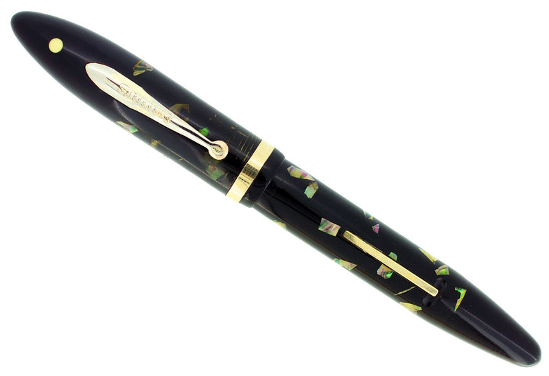 CIRCA 1935 SHEAFFER OVERSIZE EBONITE PEARL BALANCE FOUNTAIN PEN RESTORED OFFERED BY ANTIQUE DIGGER