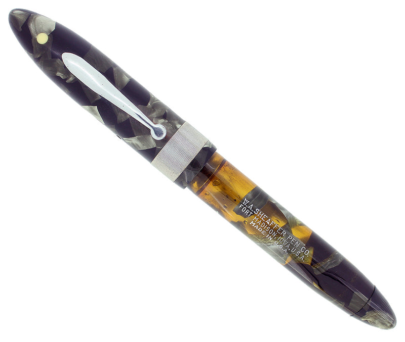 SCARCE C1935 SHEAFFER OVERSIZED BLACK & GRAY PEARL BALANCE FOUNTAIN PEN RESTORED OFFERED BY ANTIQUE DIGGER